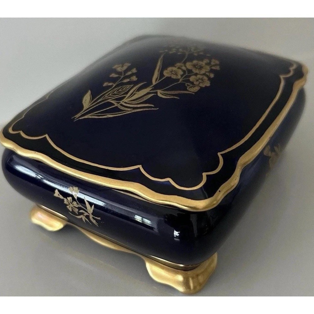 Lindner Kueps Bavaria Echo Cobalt Blue Gold Gruser Trinket Box Lid